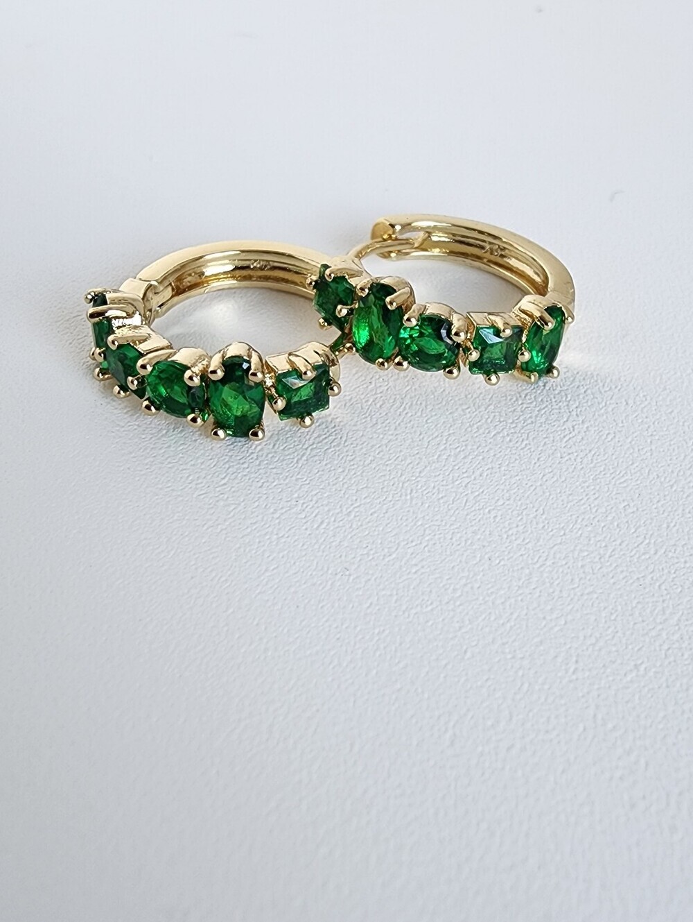 Gold Plated Green CZ Huggie Hoop Earrings Emerald Green Crystal Hoops
